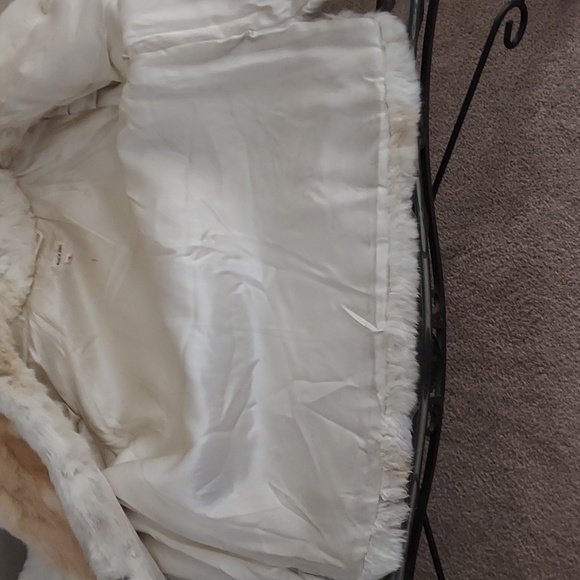 Vintage Rabbit Fur Short Jacket Dyed White Brown Completely Lined - Picture 5 of 16